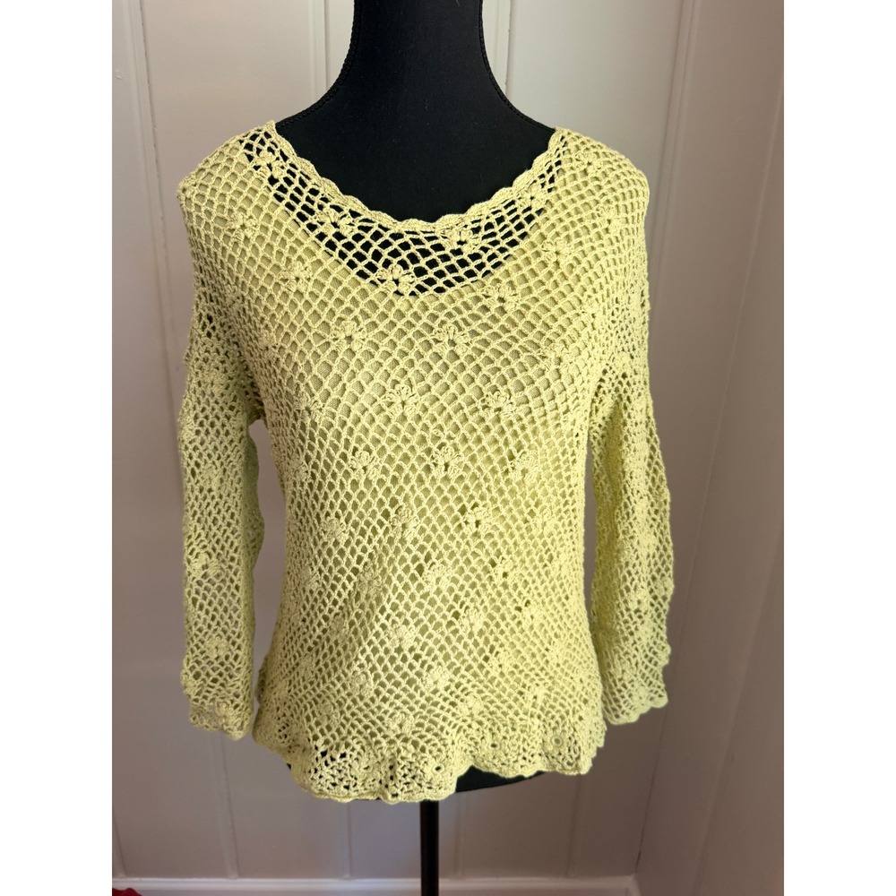 Croft & Barrow Green Crochet Open Knit Sweater Long Sleeve Womens Small